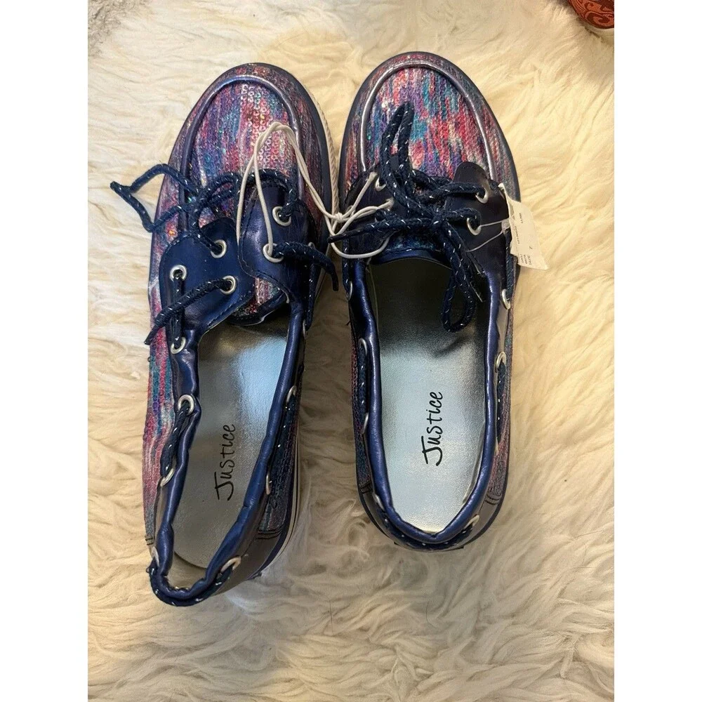 Justice Shoes Blue Purple Pink Multi Color Sparkle Sz 7 Ties